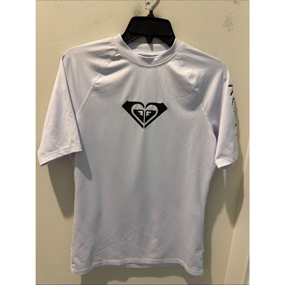 Roxy White raglan Short-Sleeve Athletic Rashguard Tee with Black Logo size Large
